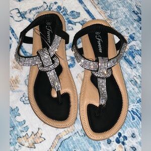 Forever Black and Silver Embellished Sandals (NWOT)